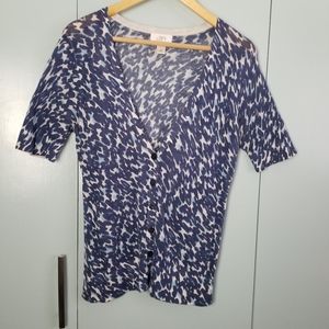 LOFT blue printed short sleeve cardigan M  *N2